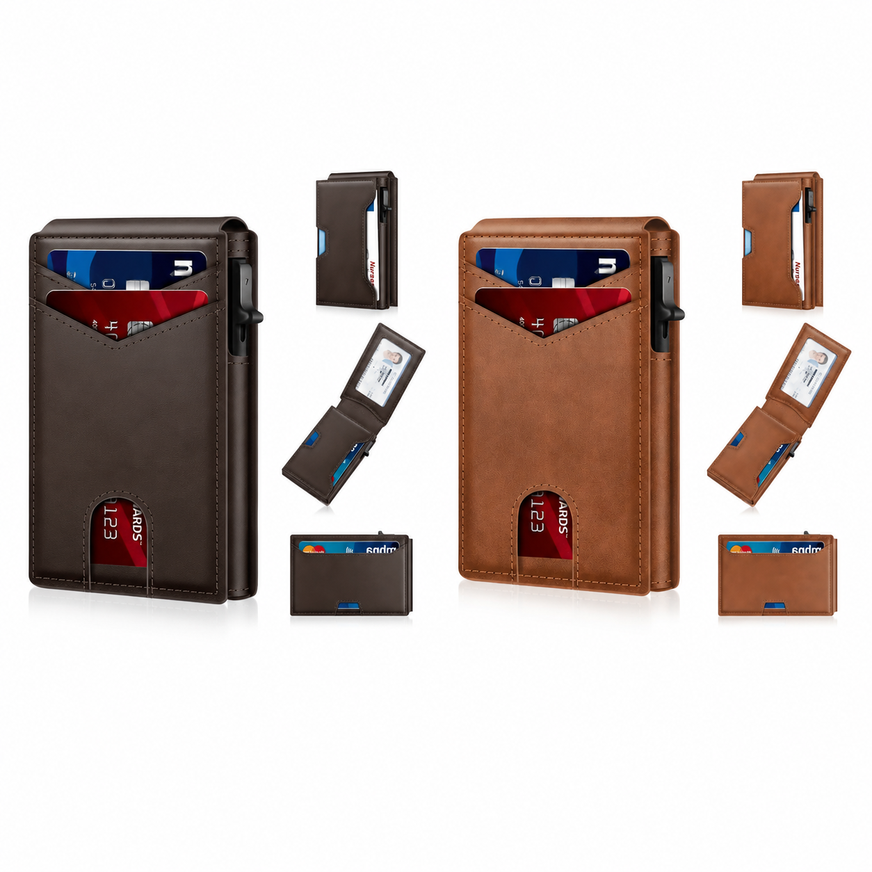 ✨Slim Wallet for Men with Pop-Up Aluminum Case, RFID Blocking & Money Clip | Minimalist Leather Bifold Card Holder