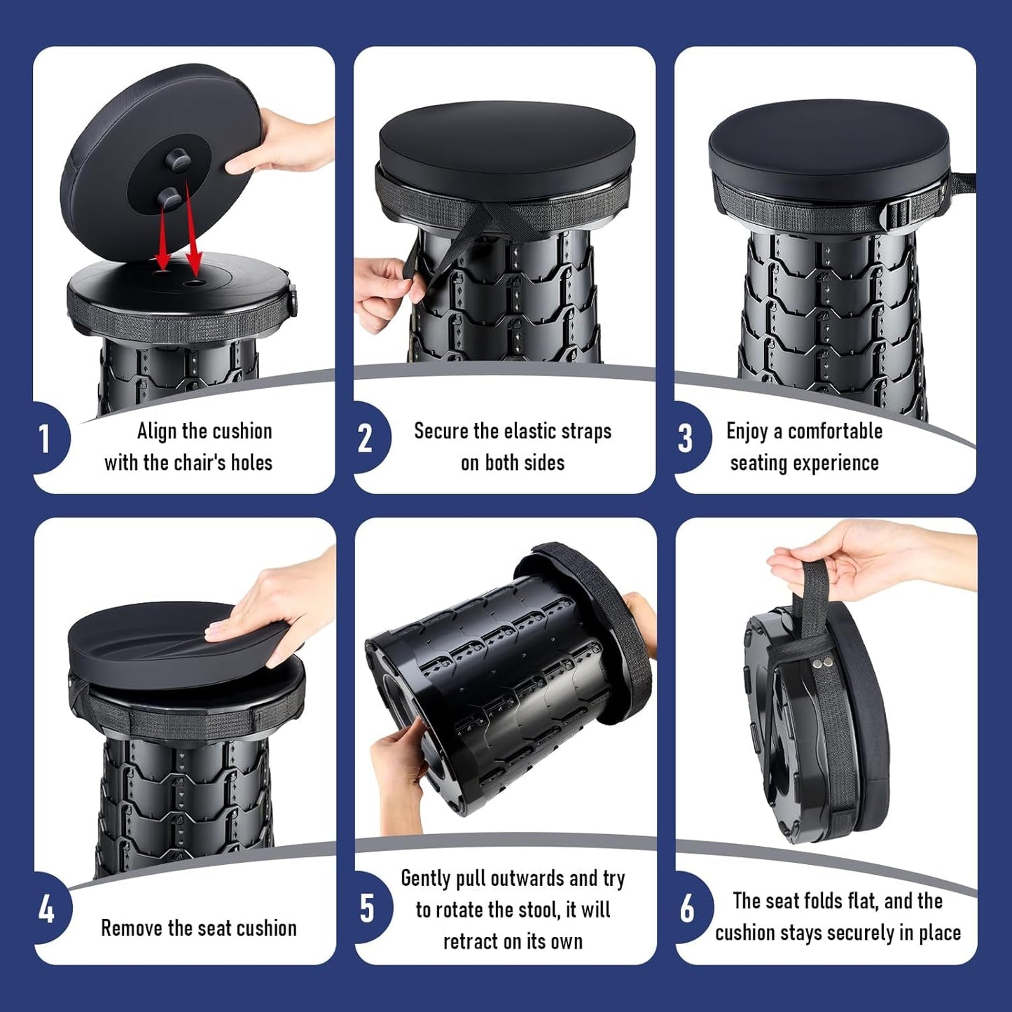 Upgraded Collapsible Stool with Cushion, Camping Stools for Outdoor Camping Travel Hiking Fishing
