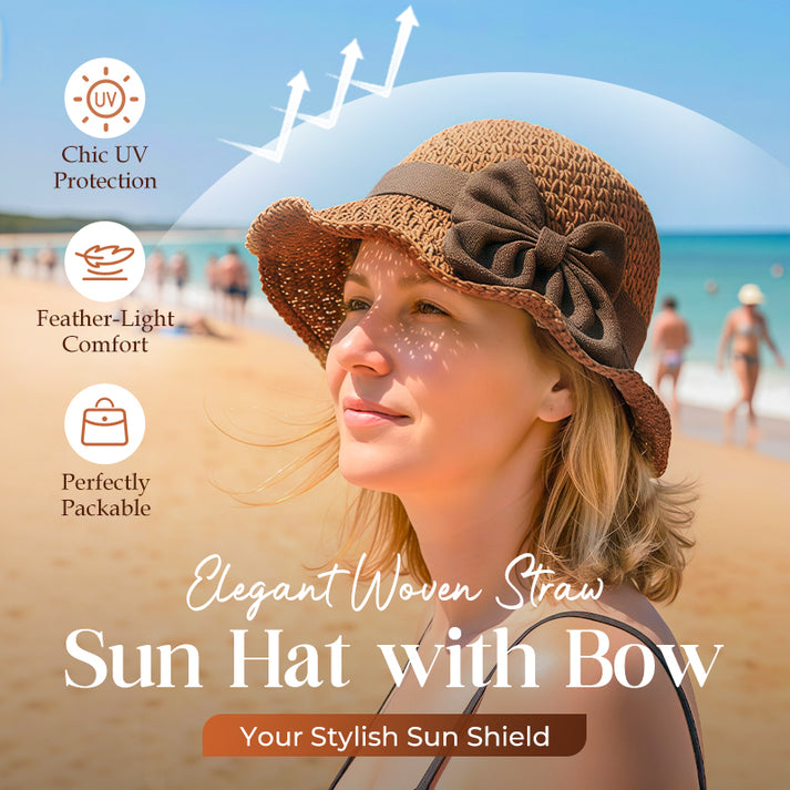 🔥 Hot Sale 50% OFF🔥Elegant Woven Straw Sun Hat with Bow