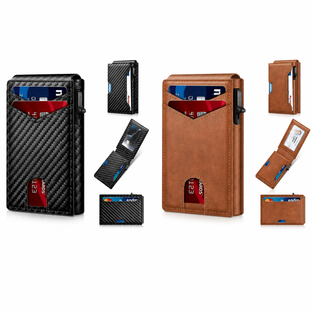 ✨Slim Wallet for Men with Pop-Up Aluminum Case, RFID Blocking & Money Clip | Minimalist Leather Bifold Card Holder