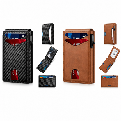 ✨Slim Wallet for Men with Pop-Up Aluminum Case, RFID Blocking & Money Clip | Minimalist Leather Bifold Card Holder