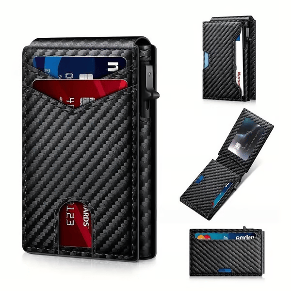 ✨Slim Wallet for Men with Pop-Up Aluminum Case, RFID Blocking & Money Clip | Minimalist Leather Bifold Card Holder