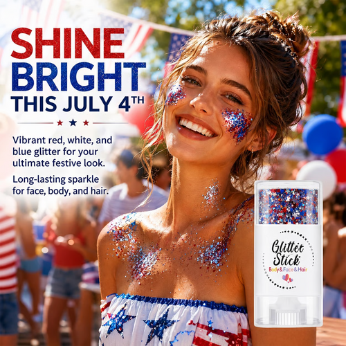 ✨3-in-1 Patriotic Glow😍Red, White & Blue Glitter Body Stick