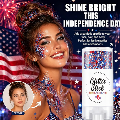 ✨3-in-1 Patriotic Glow😍Red, White & Blue Glitter Body Stick