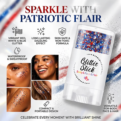 ✨3-in-1 Patriotic Glow😍Red, White & Blue Glitter Body Stick