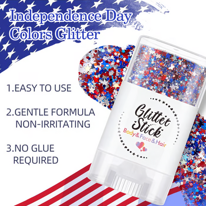 ✨3-in-1 Patriotic Glow😍Red, White & Blue Glitter Body Stick