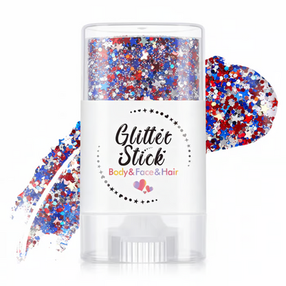 ✨3-in-1 Patriotic Glow😍Red, White & Blue Glitter Body Stick