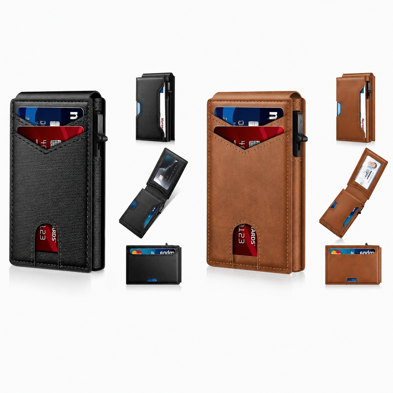 ✨Slim Wallet for Men with Pop-Up Aluminum Case, RFID Blocking & Money Clip | Minimalist Leather Bifold Card Holder