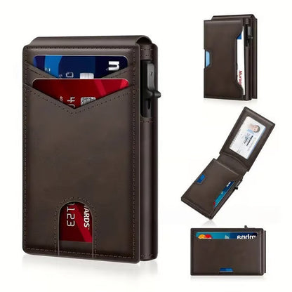 ✨Slim Wallet for Men with Pop-Up Aluminum Case, RFID Blocking & Money Clip | Minimalist Leather Bifold Card Holder